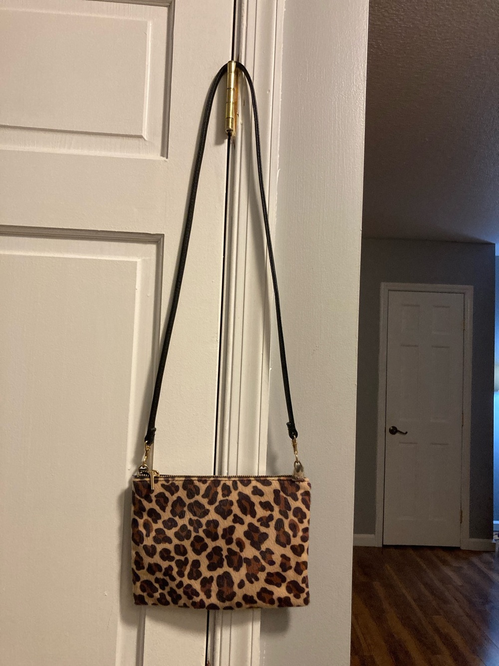 H&M Leopard Print Crossbody with Black Strap and Gold Hardware